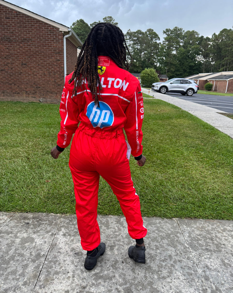 Customer wearing Sonic Racewear suit