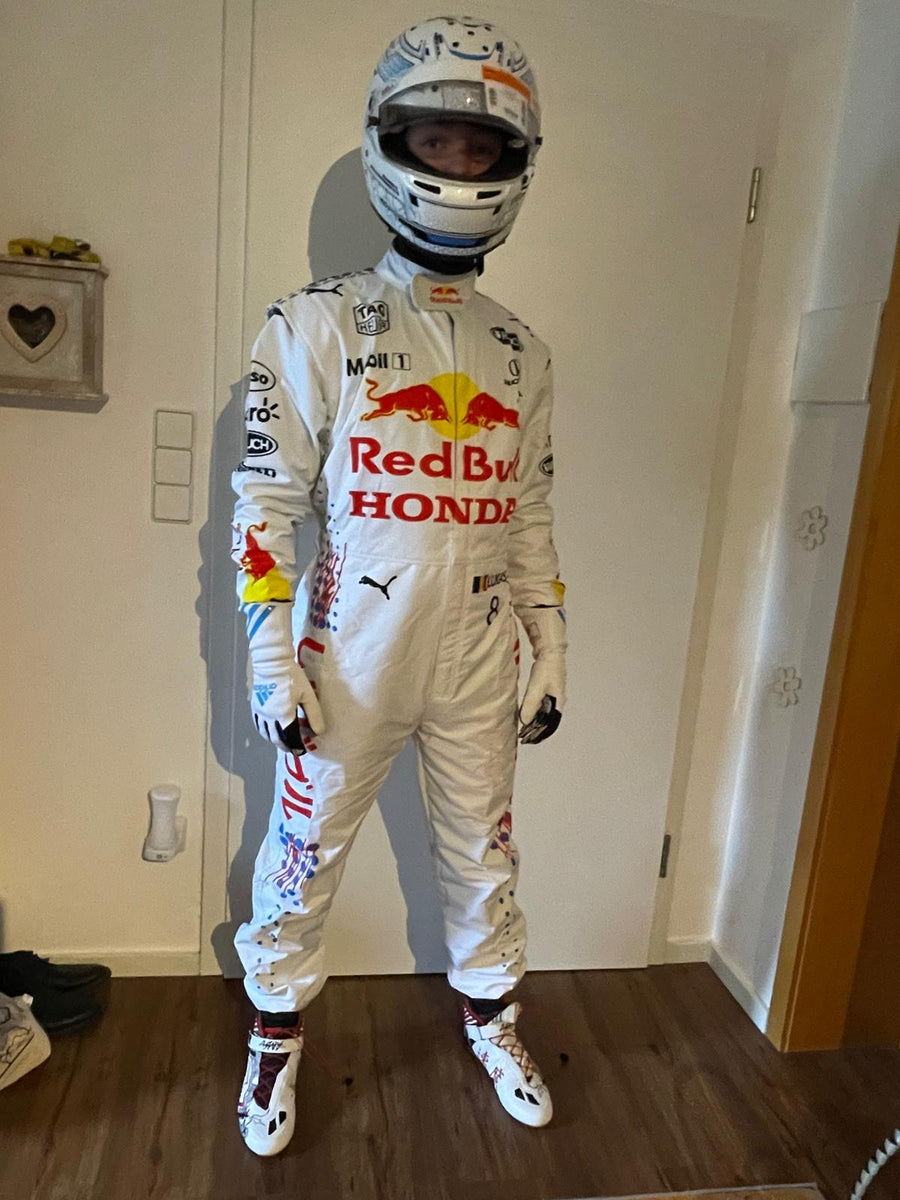 Customer wearing Sonic Racewear suit